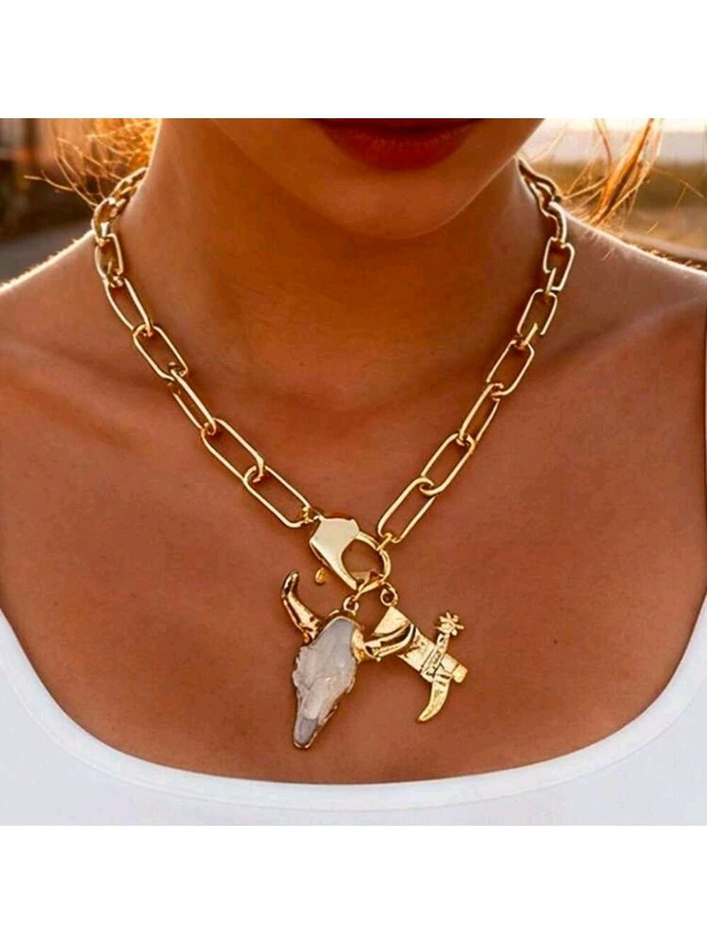 Gold Bull Pendant Necklace